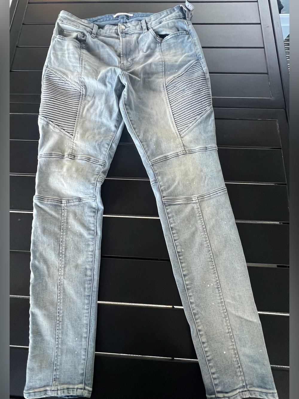 PacSun Stacked Skinny Jeans Size 34x32 Light Wash Moto Biker Denim